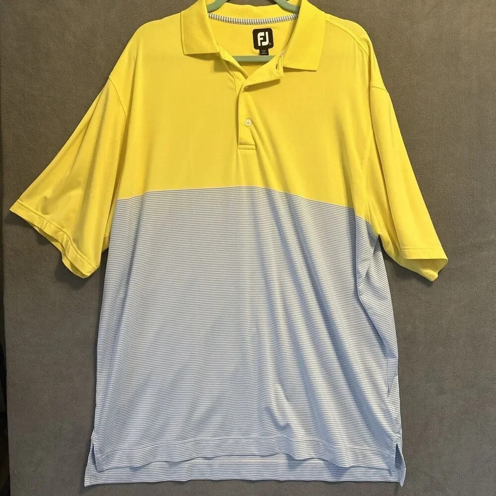 FootJoy FJ Performance Golf Polo Shirt Mens Size XL Yellow Blue Striped‎